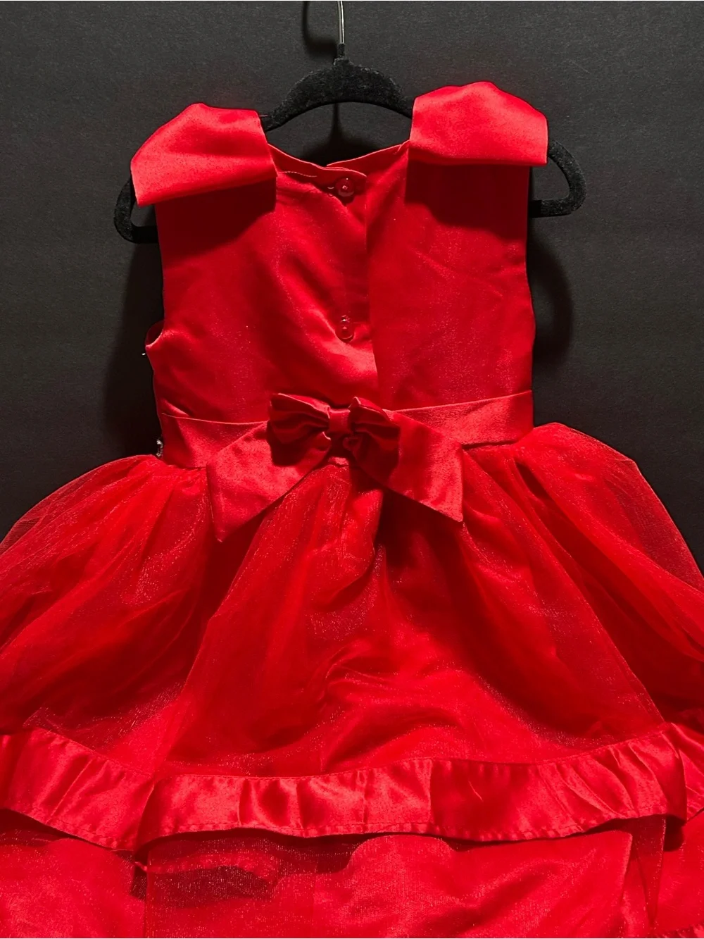 Blueberi Boulevard Red Satin & Tulle Bow-Shoulder Party Dress